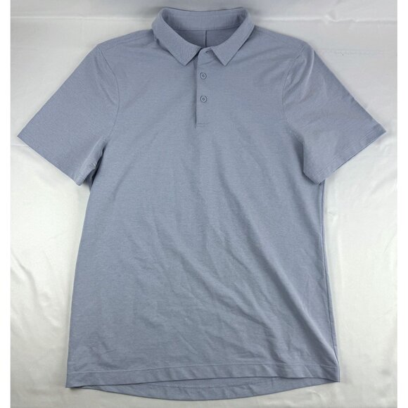 Lululemon Mens Polo Shirt Light Blue Heathered Poly Blend Medium Stretch - Picture 2 of 6